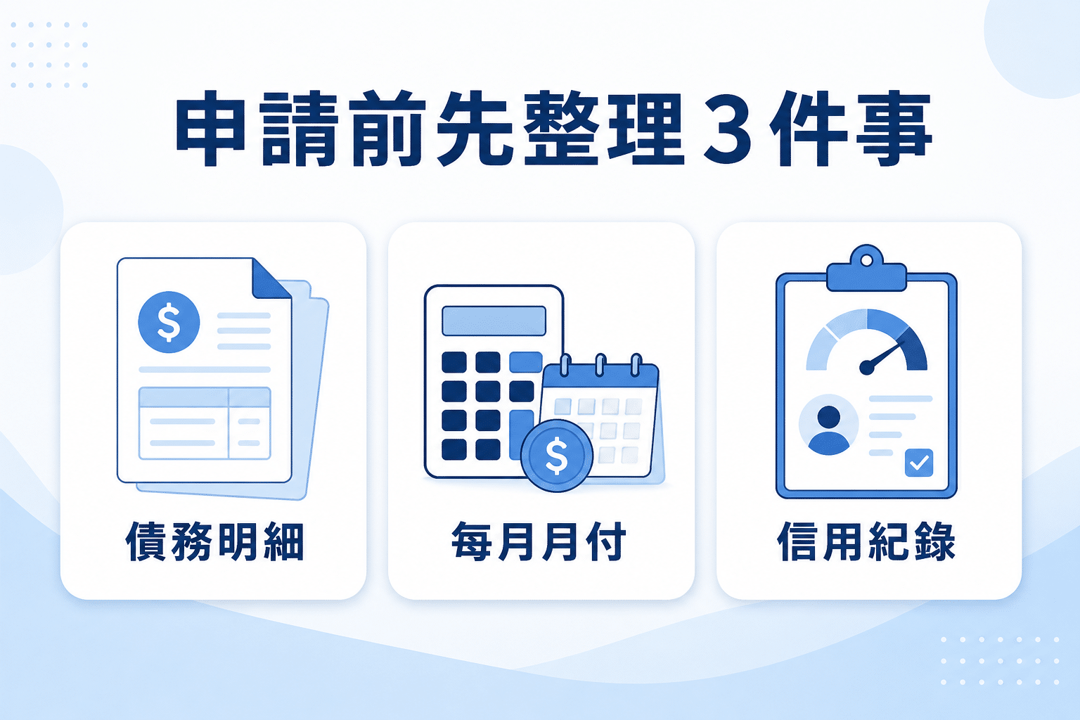 債務整合申請前先整理債務明細、每月月付與信用紀錄
